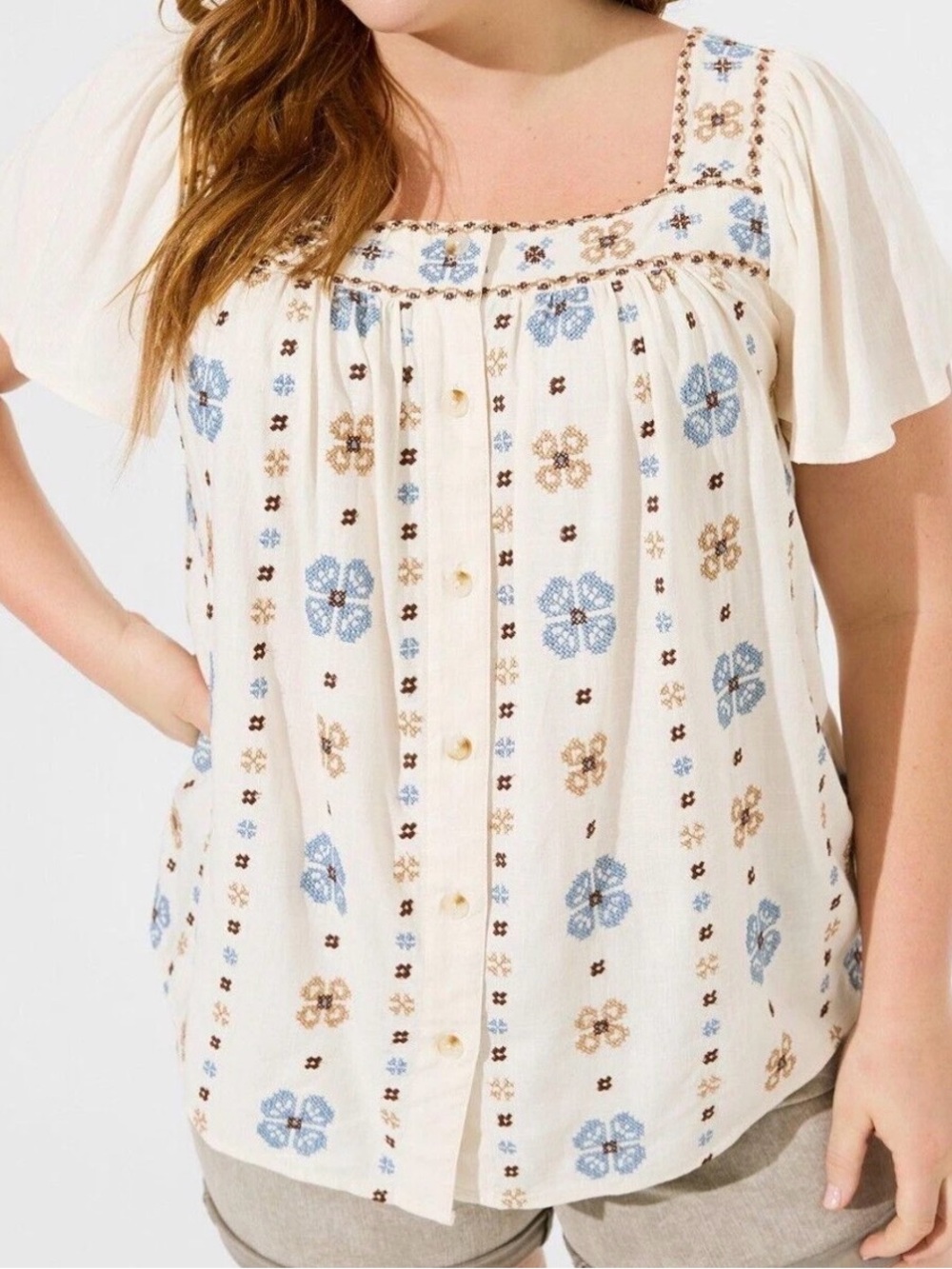 Torrid Embroidered Square Neck Top 3x